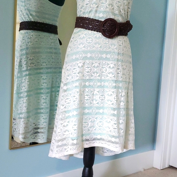 Maurices Beautiful Off-white Lace Turquoise High-low Sundress Cutout XS - Picture 5 of 14